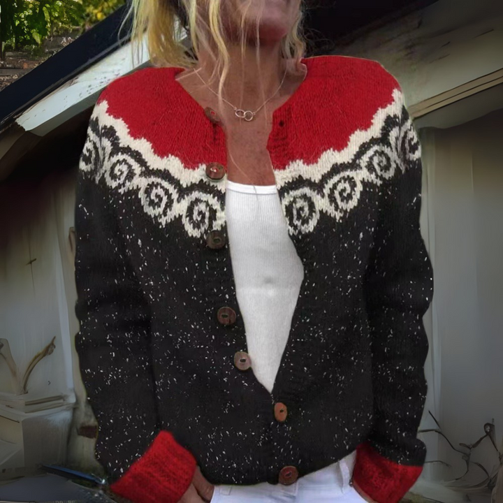 ODETTE | WOMEN'S FAIR ISLE CARDIGAN SWEATER CHRISTMAS KNIT BUTTON 1