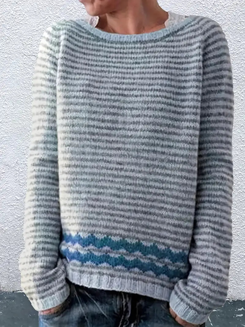 OLYMPE | WOMEN'S STRIPED SWEATER KNIT CREW NECK PULLOVER 2