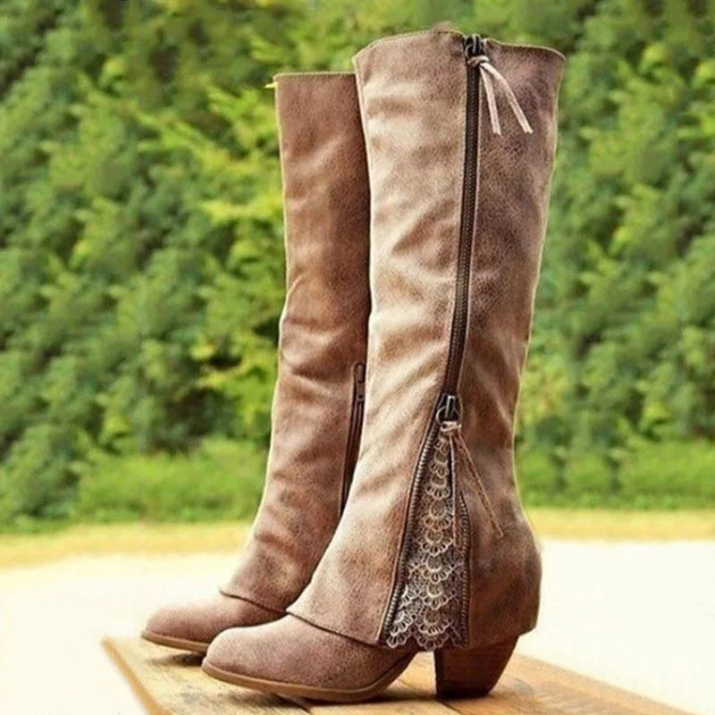 OMBELINE | WOMEN'S SUEDE KNEE HIGH BOOTS LOW HEEL 1
