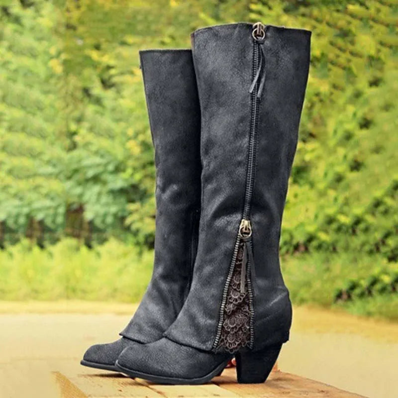 OMBELINE | WOMEN'S SUEDE KNEE HIGH BOOTS LOW HEEL 2
