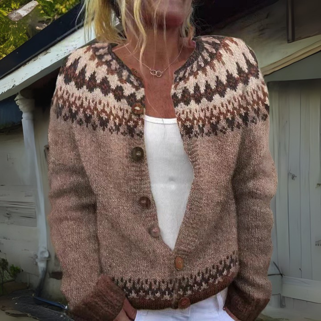 OONA | WOMEN'S FAIR ISLE CARDIGAN SWEATER WOOL KNIT PATTERNED 1