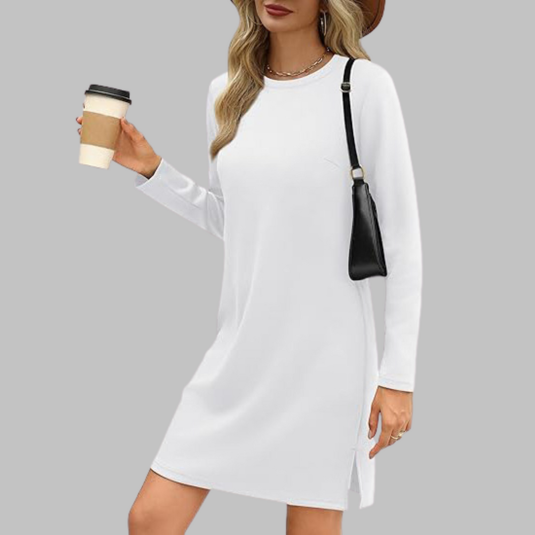 Ophelia - Casual Long Sleeve Crew Neck Fall Mini Dress 1