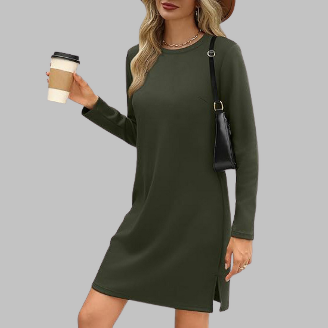 Ophelia - Casual Long Sleeve Crew Neck Fall Mini Dress 4