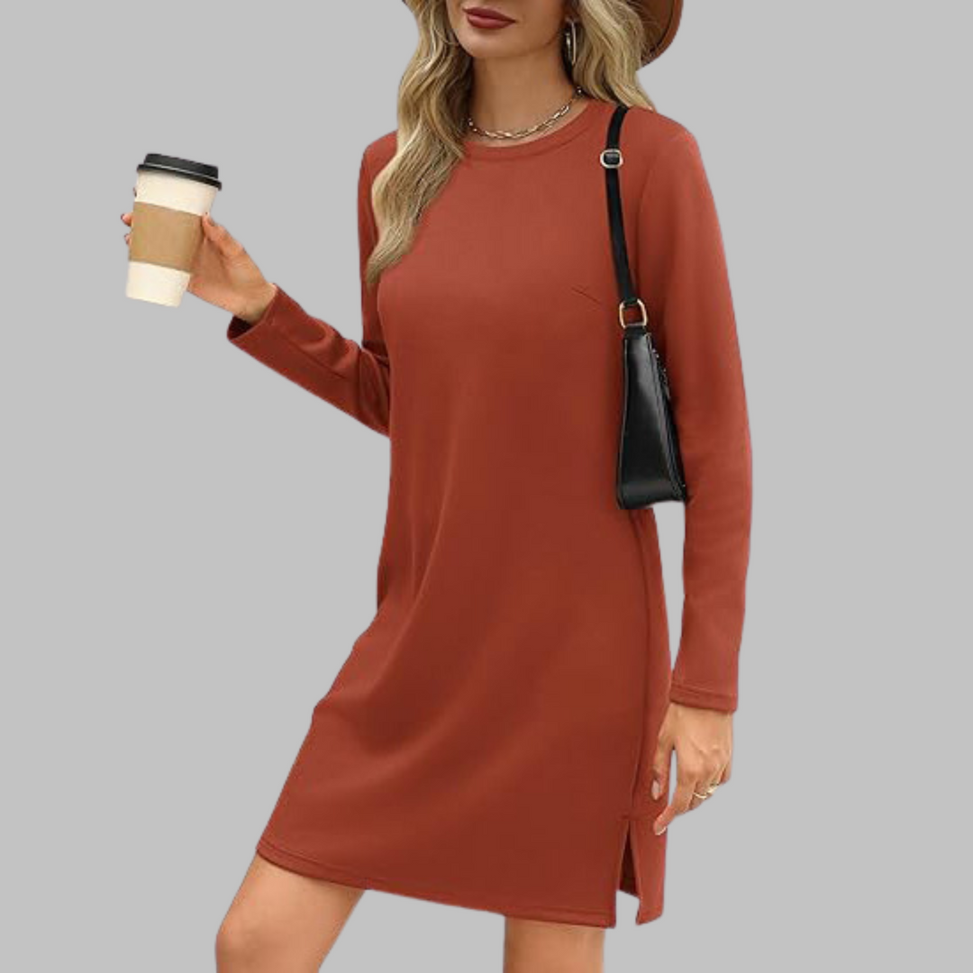 Ophelia - Casual Long Sleeve Crew Neck Fall Mini Dress 8