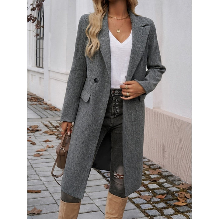 Women's Wool-Blend Long Overcoat – Dark Gray
