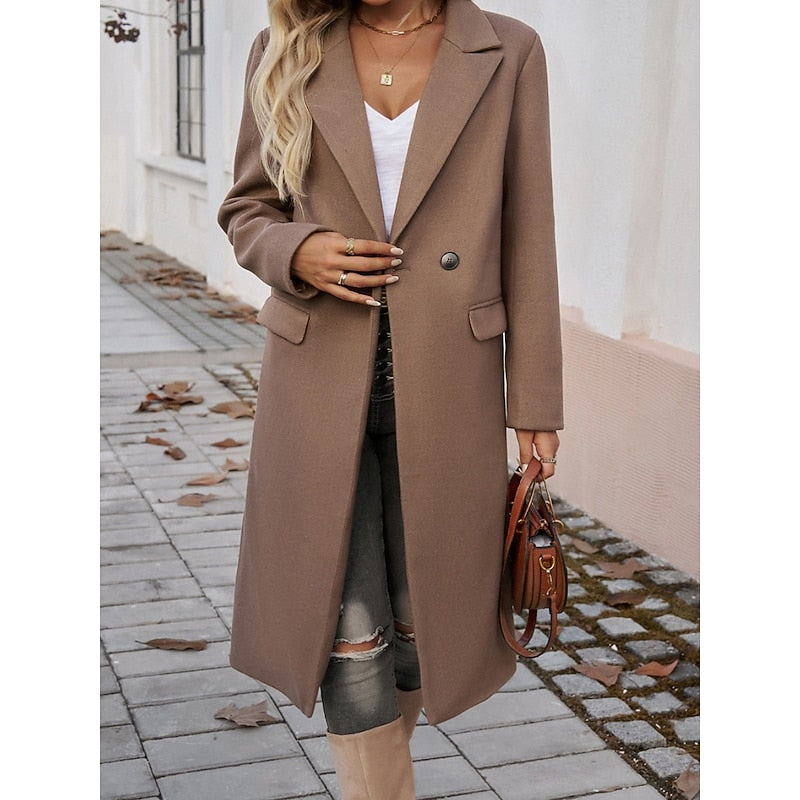 Women's Wool-Blend Long Overcoat – Detail View
