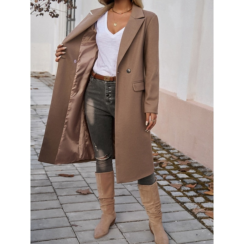 Women's Wool-Blend Long Overcoat – Brown