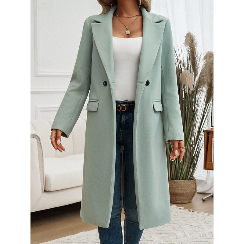 Women's Wool-Blend Long Overcoat – Green