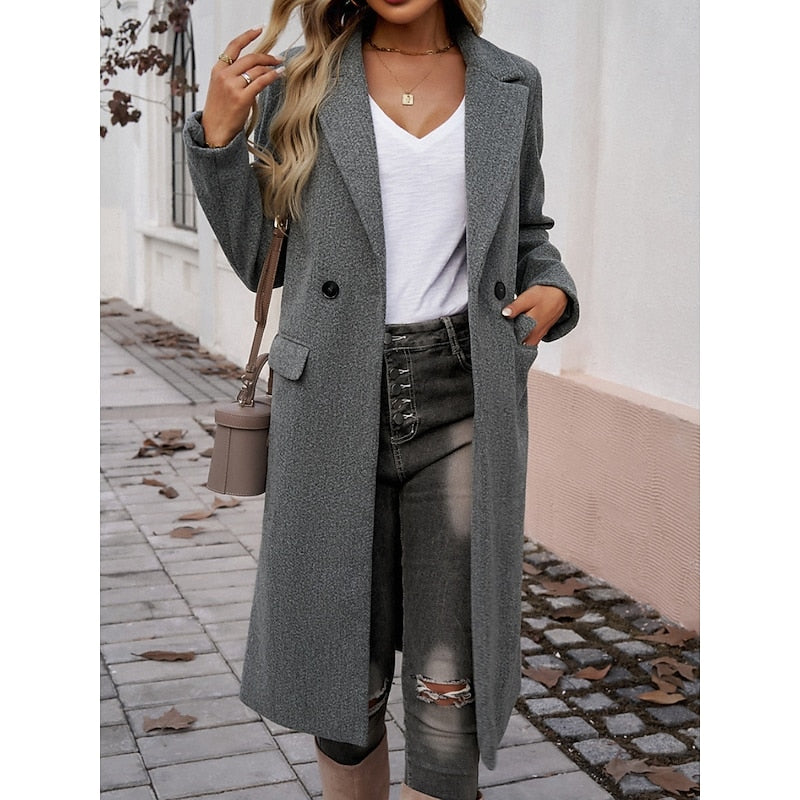Women's Wool-Blend Long Overcoat – Detail View