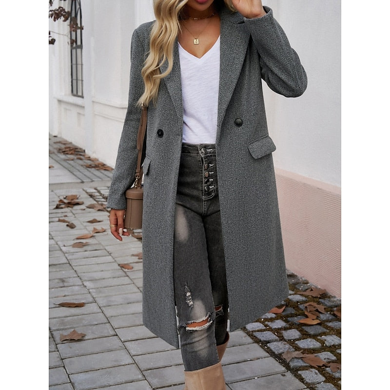 Women's Wool-Blend Long Overcoat – Detail View