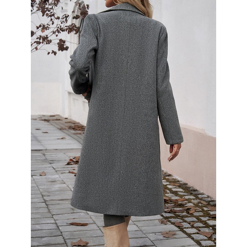 Women's Wool-Blend Long Overcoat – Detail View