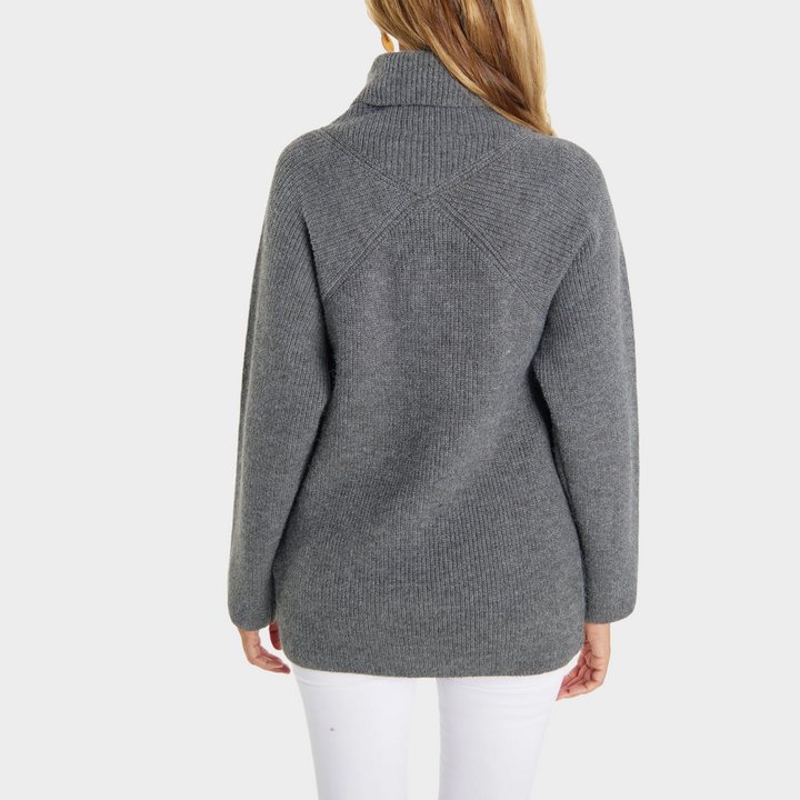 Women's Ribbed Turtleneck Knit Sweater – Red