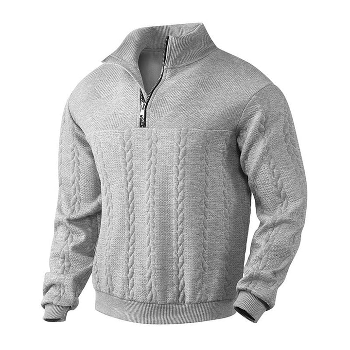 Men's Cable Knit Quarter Zip Sweater – Gray Marble