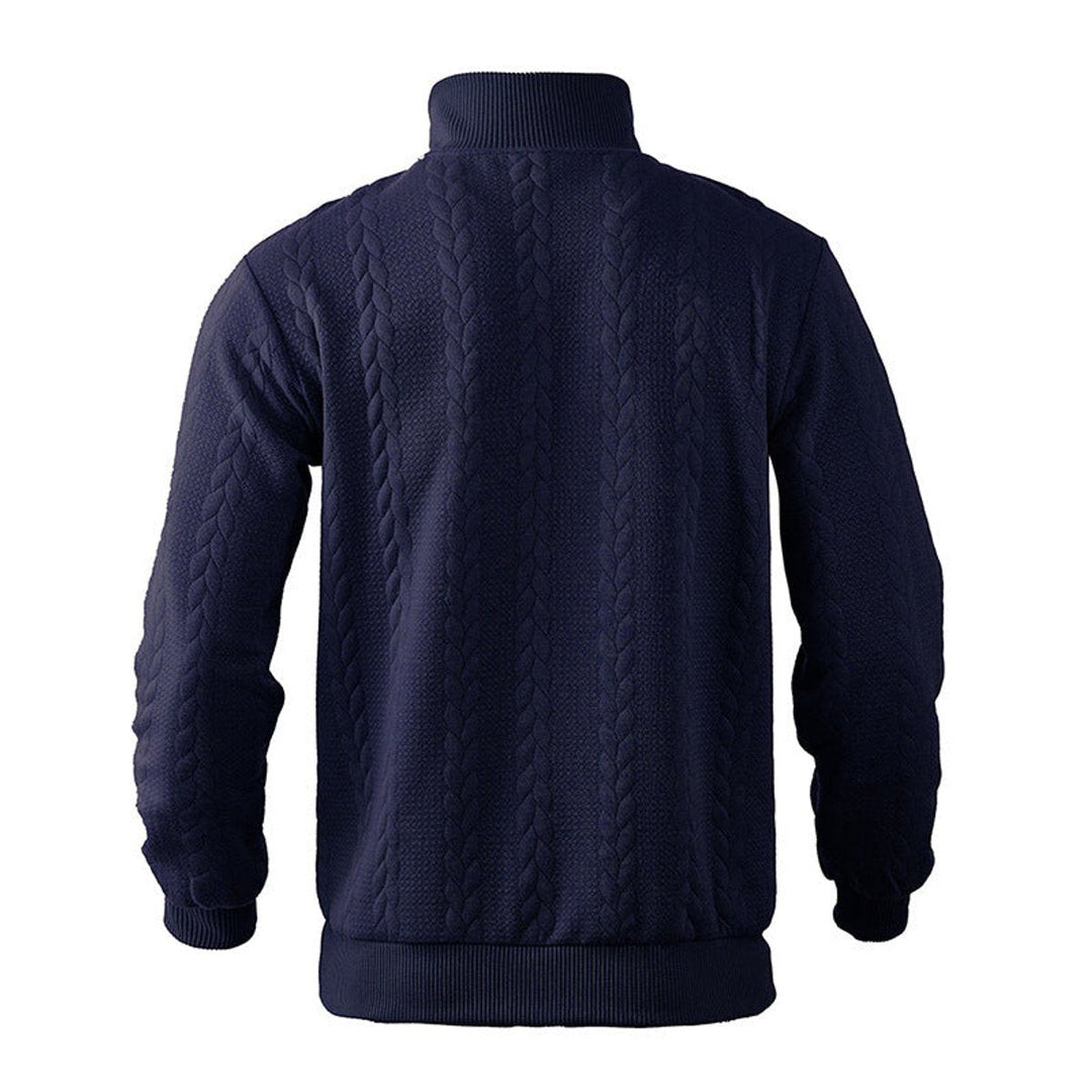 Men's Cable Knit Quarter Zip Sweater – Detail View
