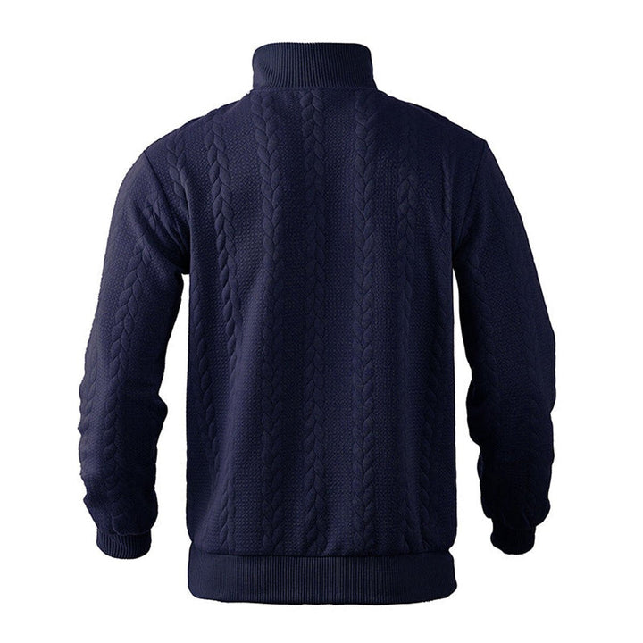 Men's Cable Knit Quarter Zip Sweater – Detail View