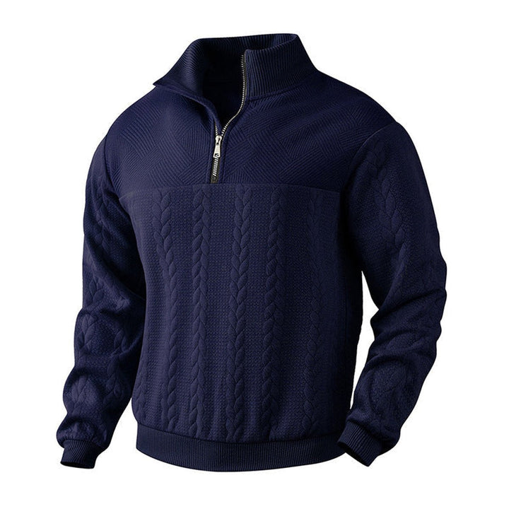Men's Cable Knit Quarter Zip Sweater – Detail View