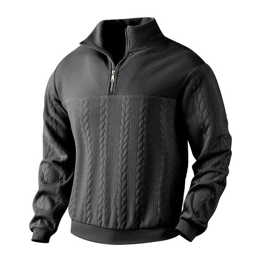 Men's Cable Knit Quarter Zip Sweater – Detail View