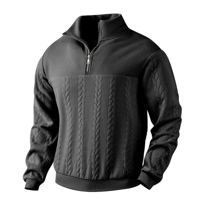 Men's Cable Knit Quarter Zip Sweater – Detail View