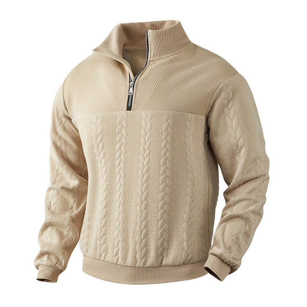 Men's Cable Knit Quarter Zip Sweater – Beige