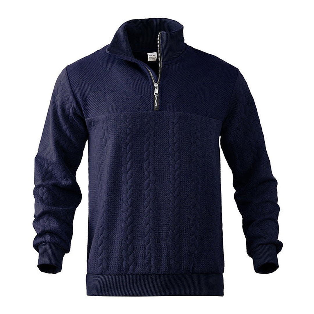 Men's Cable Knit Quarter Zip Sweater – Navy