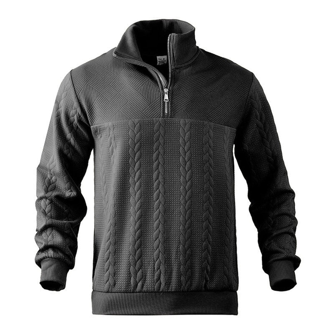 Men's Cable Knit Quarter Zip Sweater – Black
