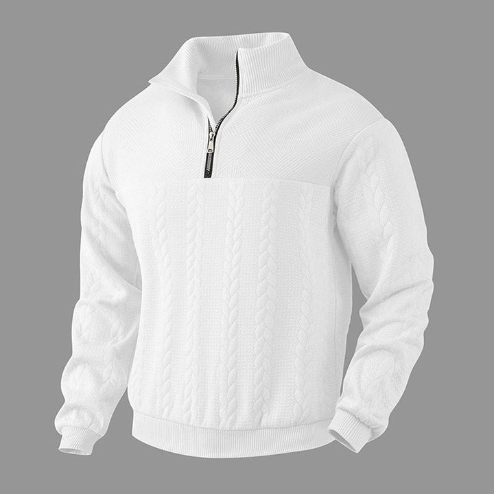 Men's Cable Knit Quarter Zip Sweater – White
