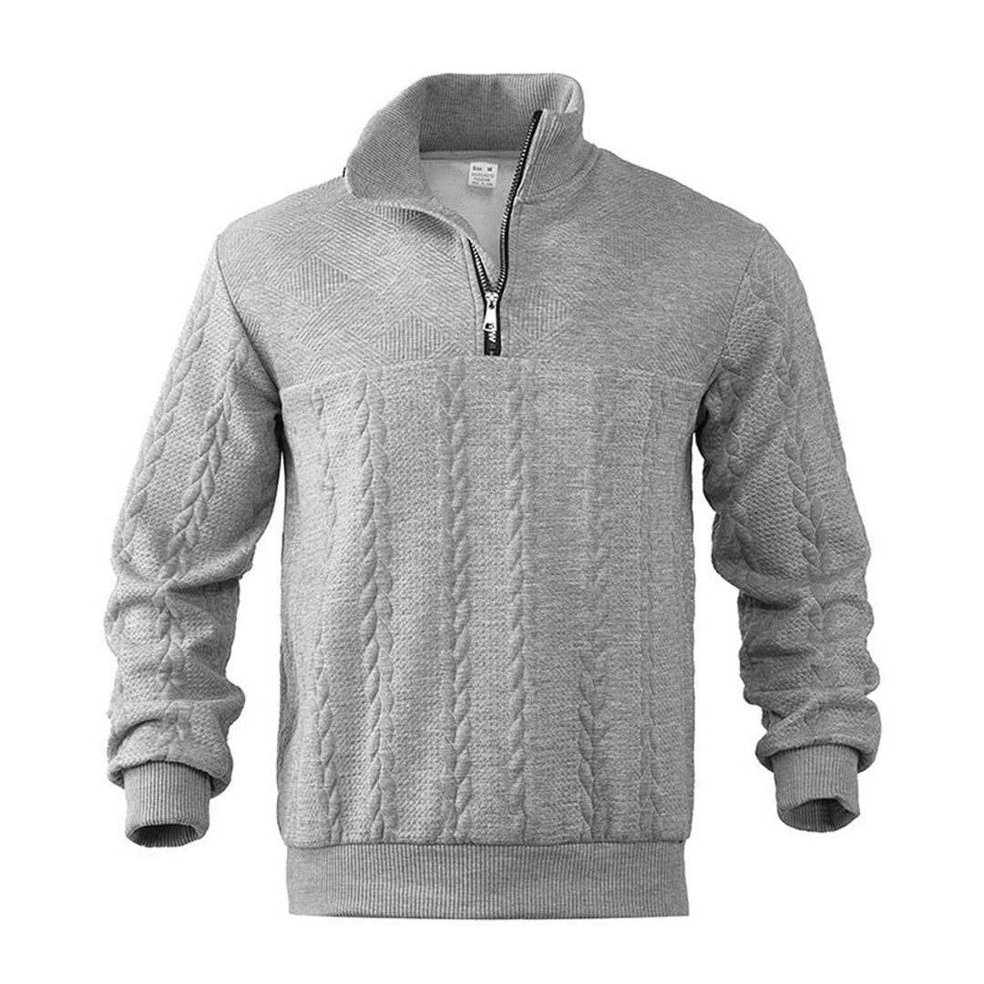 Men's Cable Knit Quarter Zip Sweater – Detail View