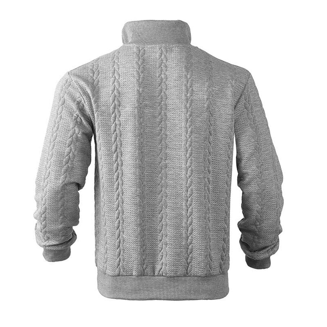 Men's Cable Knit Quarter Zip Sweater – Detail View