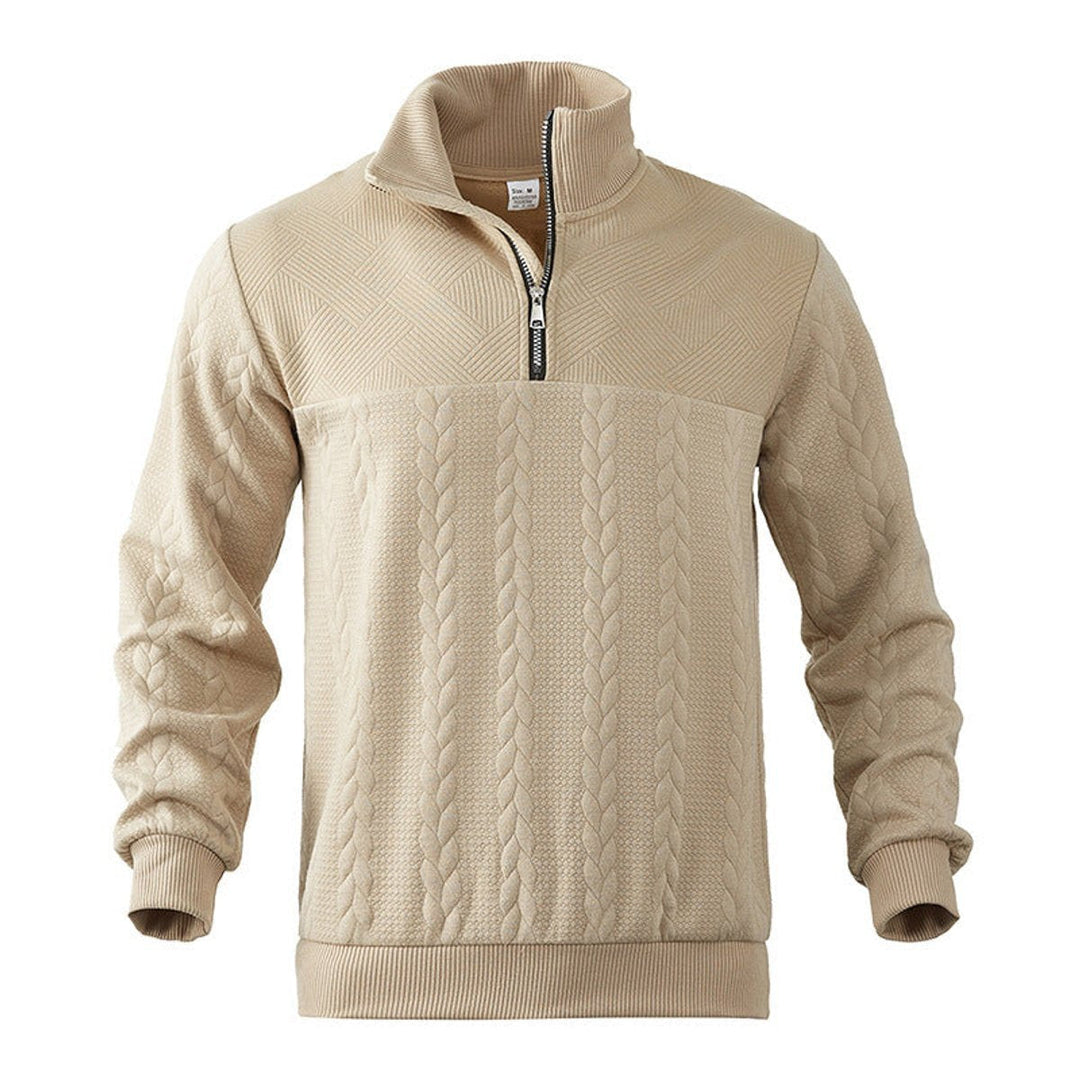 Men's Cable Knit Quarter Zip Sweater – Detail View