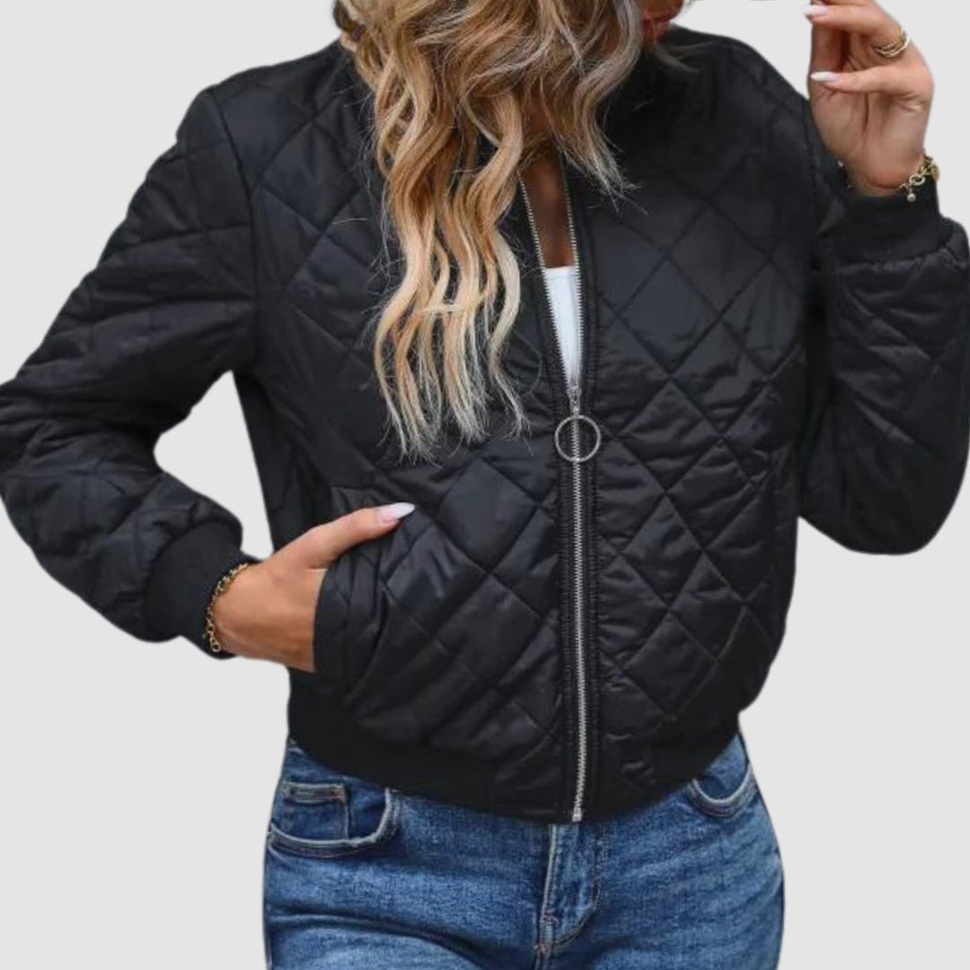 Women's Quilted Bomber Jacket – Black