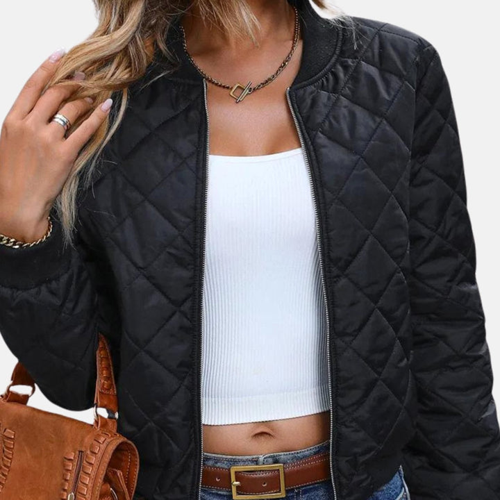 Women's Quilted Bomber Jacket – Detail View