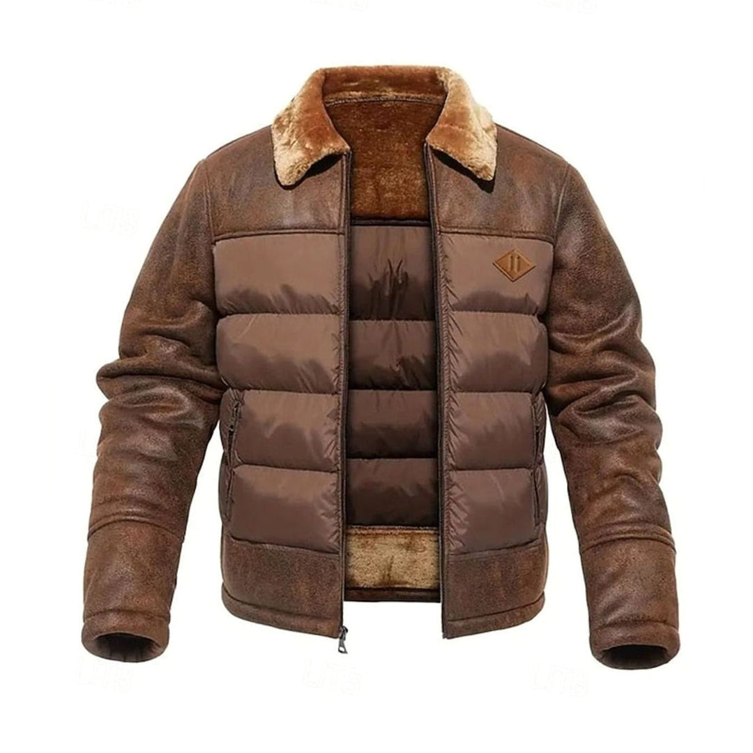Men's Sherpa Lined Faux Leather Jacket – Brown