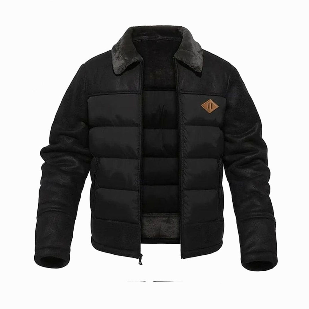 Men's Sherpa Lined Faux Leather Jacket – Black