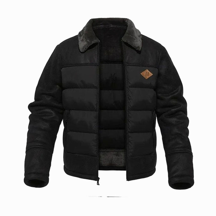 Men's Sherpa Lined Faux Leather Jacket – Black