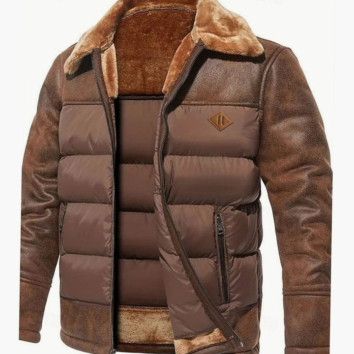 Men's Sherpa Lined Faux Leather Jacket – Detail View