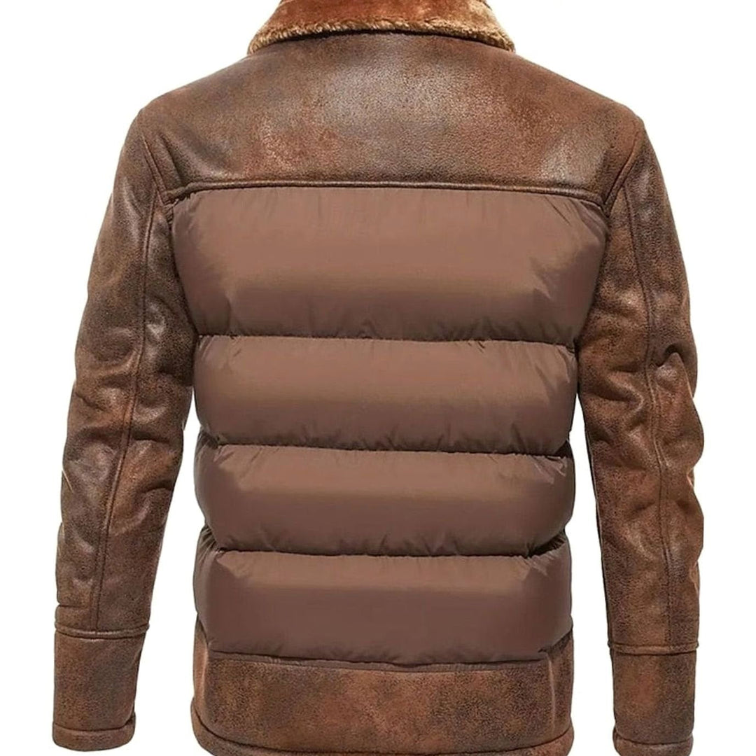 Men's Sherpa Lined Faux Leather Jacket – Detail View