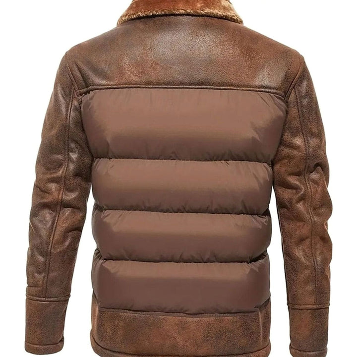 Men's Sherpa Lined Faux Leather Jacket – Detail View