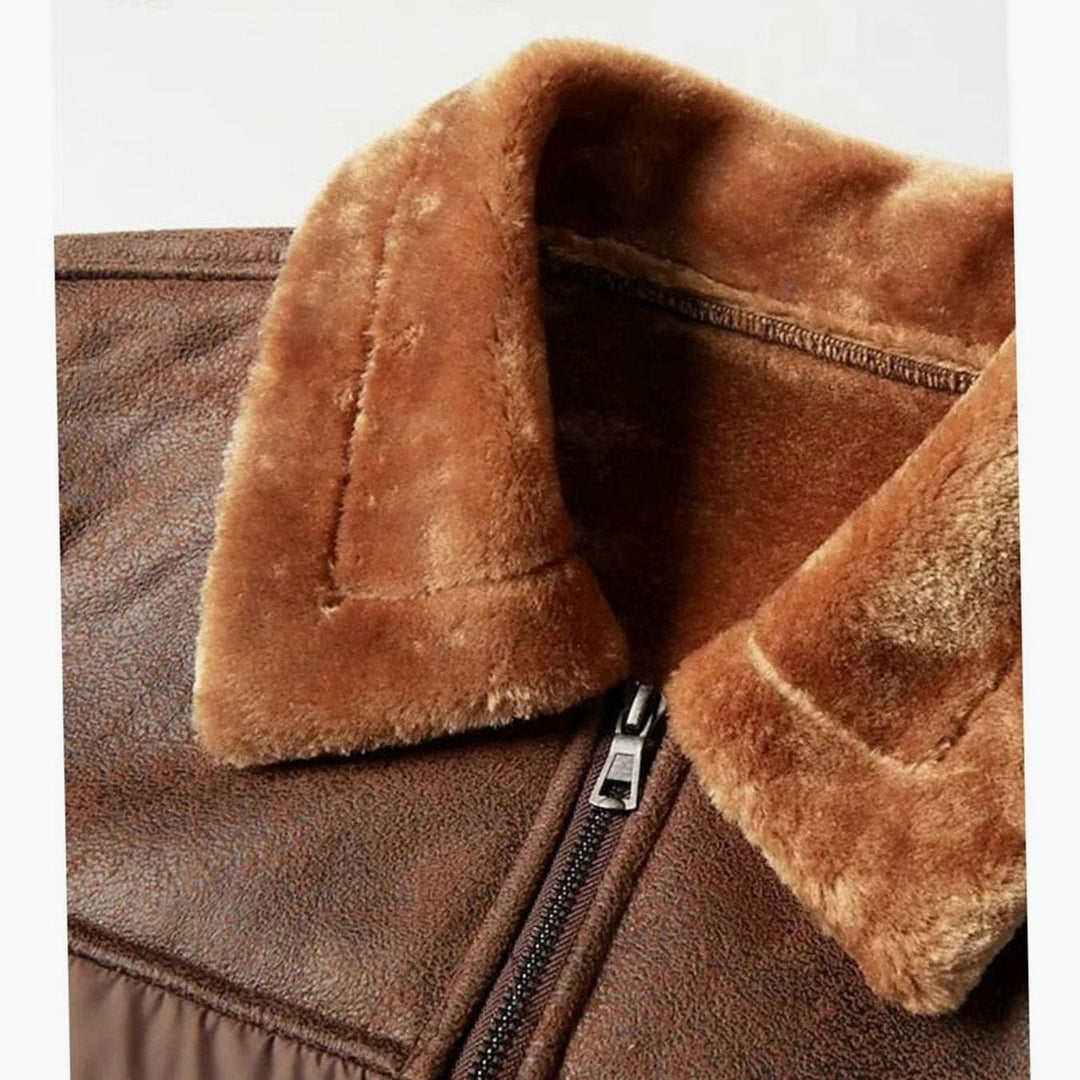 Men's Sherpa Lined Faux Leather Jacket – Detail View