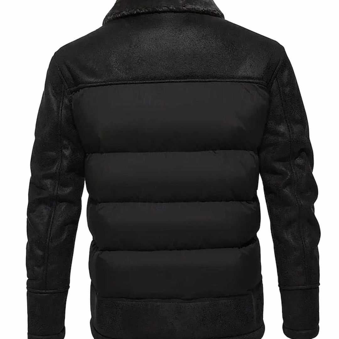 Men's Sherpa Lined Faux Leather Jacket – Detail View