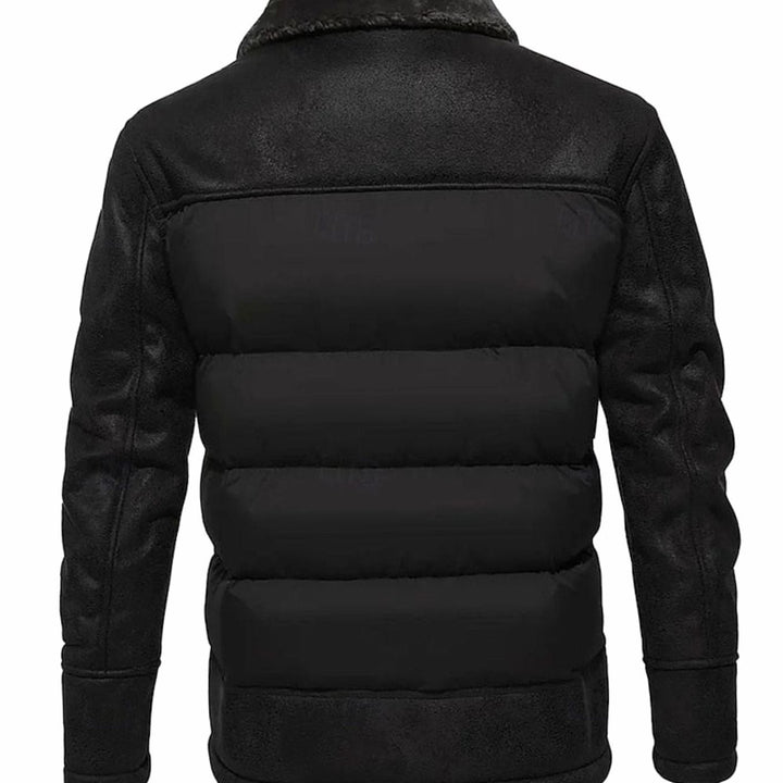 Men's Sherpa Lined Faux Leather Jacket – Detail View
