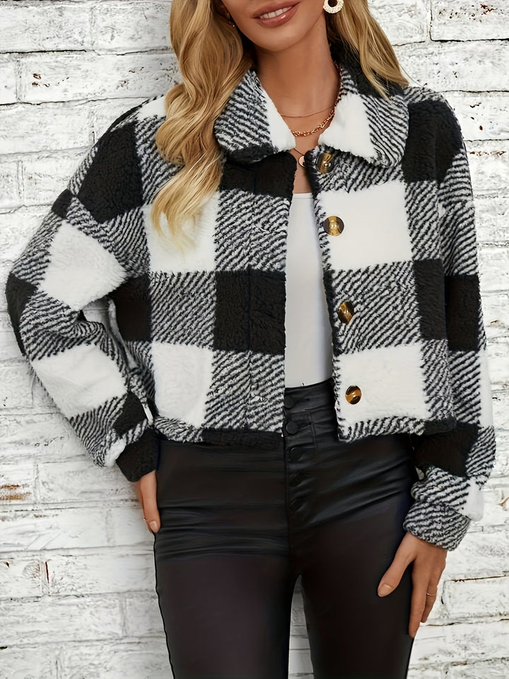 PAULETTE | WOMEN'S TEDDY JACKET SHERPA PLAID SHACKET COAT 2