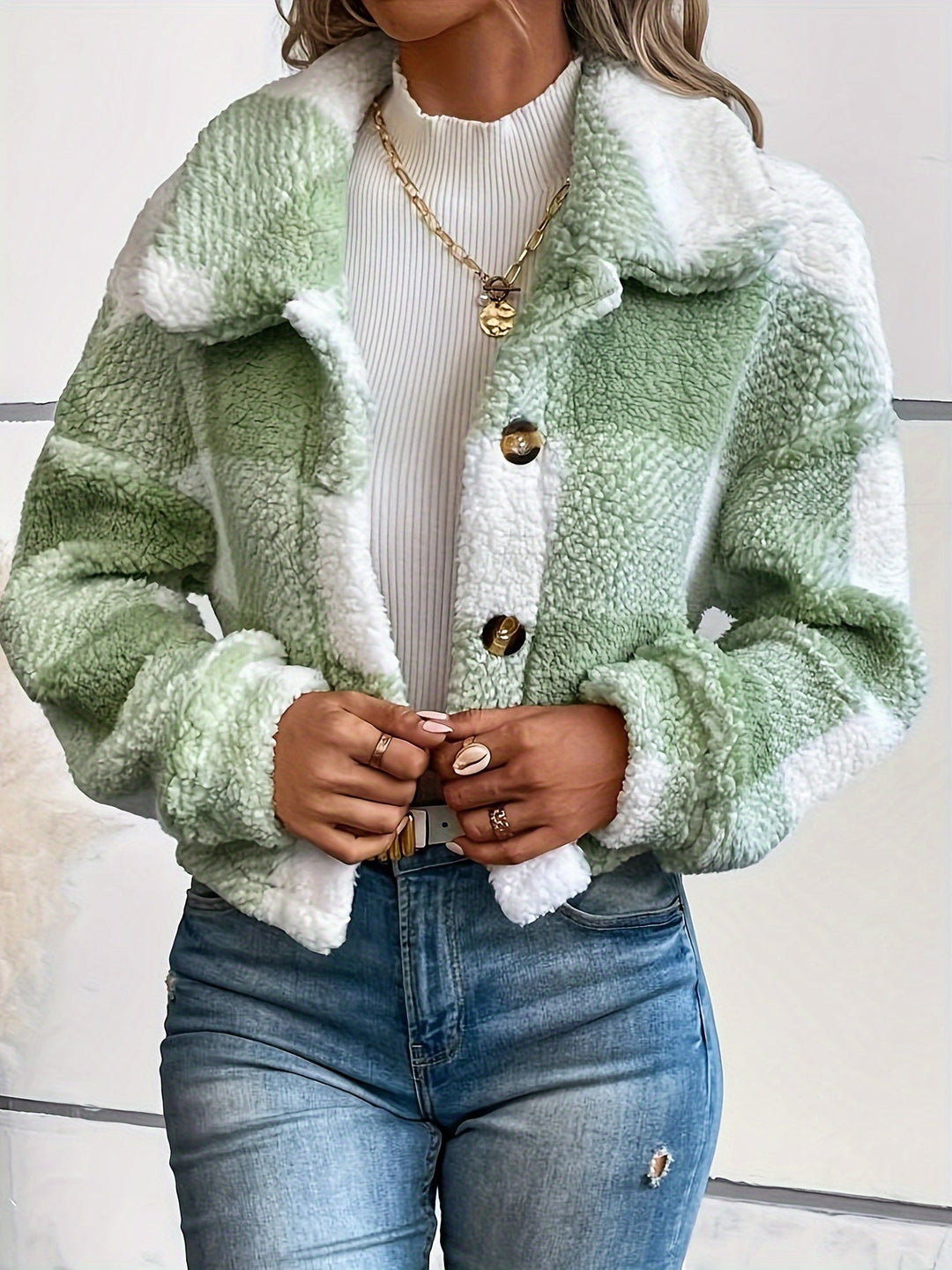 PAULETTE | WOMEN'S TEDDY JACKET SHERPA PLAID SHACKET COAT 3