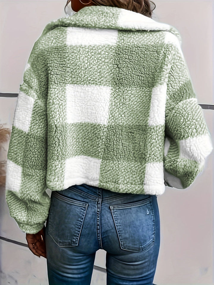PAULETTE | WOMEN'S TEDDY JACKET SHERPA PLAID SHACKET COAT 6