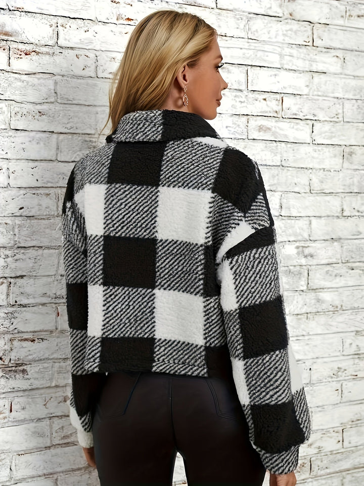 PAULETTE | WOMEN'S TEDDY JACKET SHERPA PLAID SHACKET COAT 7
