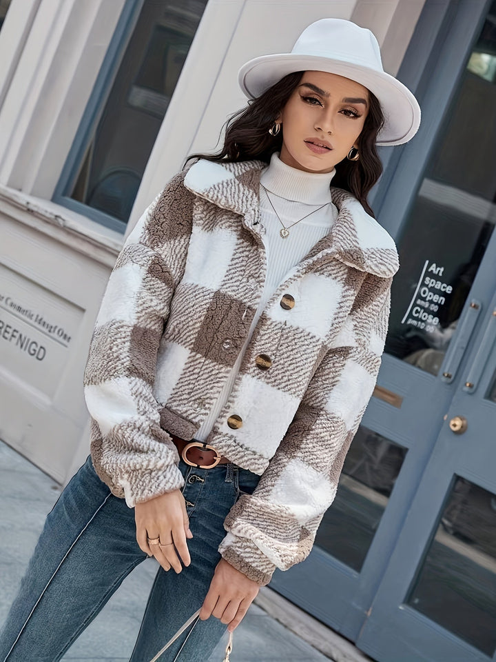 PAULETTE | WOMEN'S TEDDY JACKET SHERPA PLAID SHACKET COAT 9