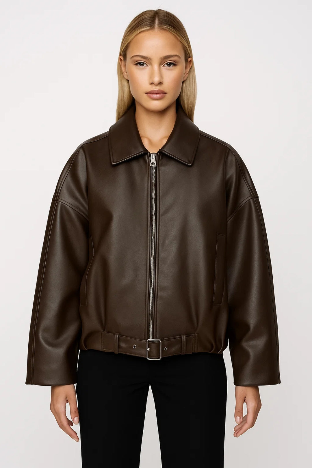 PERRINE - OVERSIZED BELTED FAUX LEATHER JACKET 1