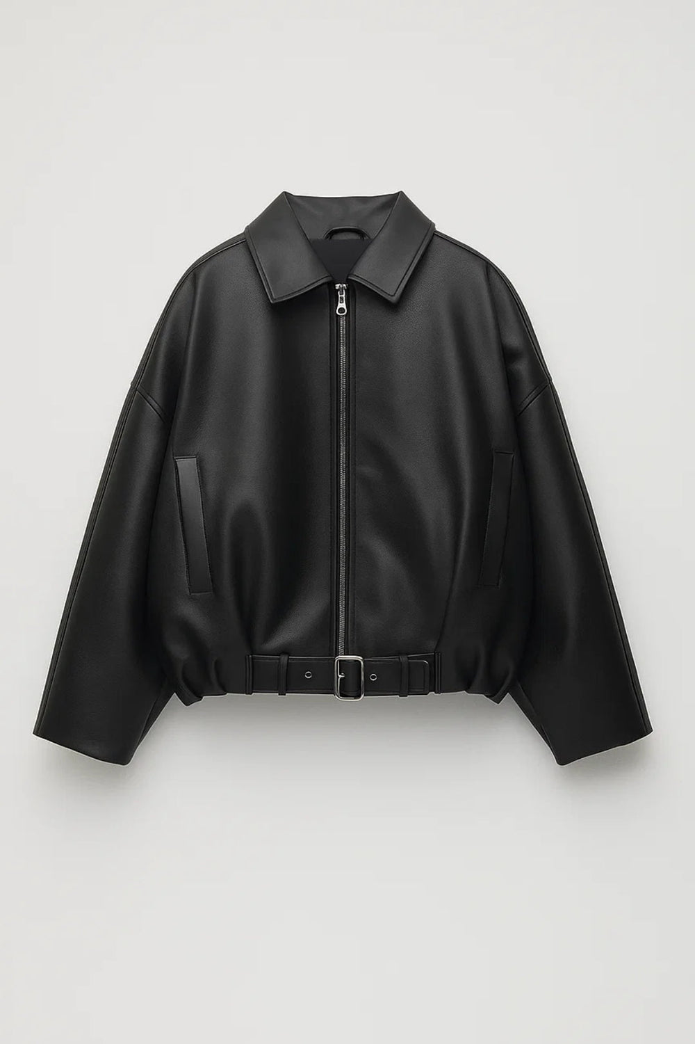 PERRINE - OVERSIZED BELTED FAUX LEATHER JACKET 2