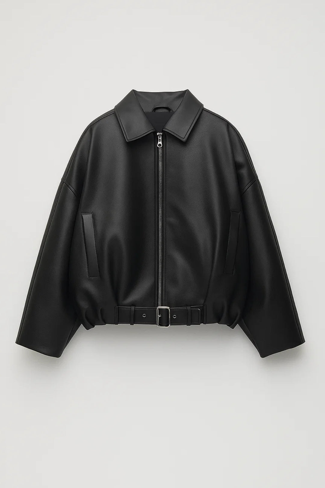 PERRINE - OVERSIZED BELTED FAUX LEATHER JACKET 2