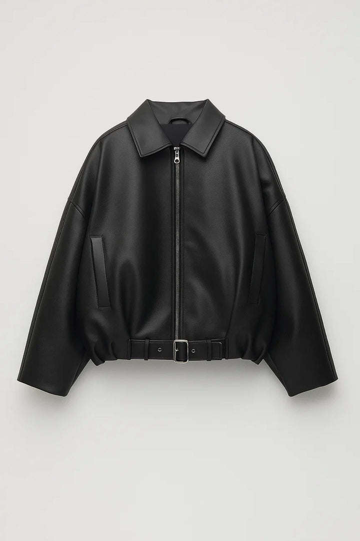 PERRINE - OVERSIZED BELTED FAUX LEATHER JACKET 2