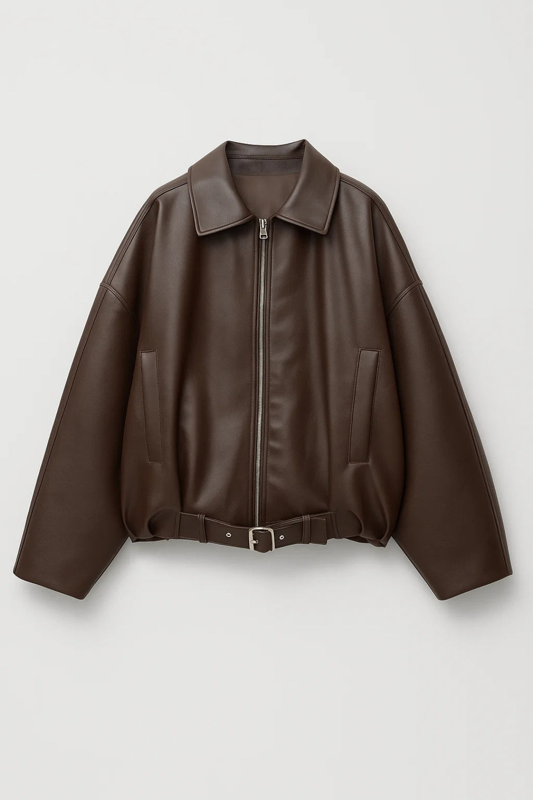 PERRINE - OVERSIZED BELTED FAUX LEATHER JACKET 3